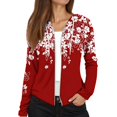 thumbnail image 4 of Women's Fashion Christmas Print Casual Zip-Up Long-Sleeve Hooded Jacket, for Outdoor Activities and Daily Use,Red,XL, 4 of 6