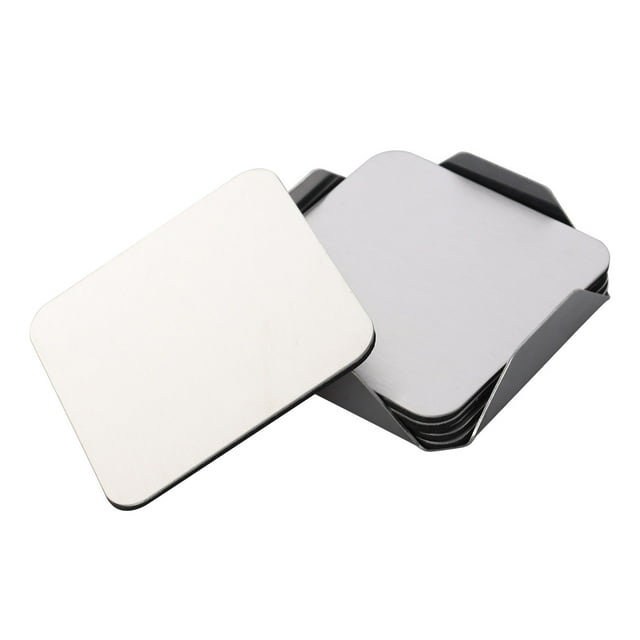 Ensemble de 6 Sous-Verres en Acier Inoxydable Carrés Résistant à la Chaleur Antidérapant Napperons de Table avec Support de Base (8.5X8.5CM)