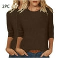thumbnail image 2 of nerohusy Women's 3/4 Sleeve T Shirt Pack of 2 Dressy Casual Plain Tunic Tops Loose Fit Basic Daily Shirts Solid Color Three Quarter Sleeve Pullover Tee Top 2025 Brown,L, 2 of 5