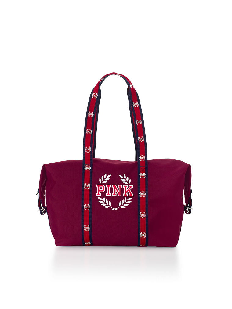 Victoria's Secret Pink Black Maroon Red Travel College Strap Duffle Gym Bag New
