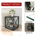 thumbnail image 6 of Set of 2 Modern End Table Nightstand for Bedroom & Living Room, Tempered Glass & Wood MDF Top , Industrial Style Side Table, 6 of 20