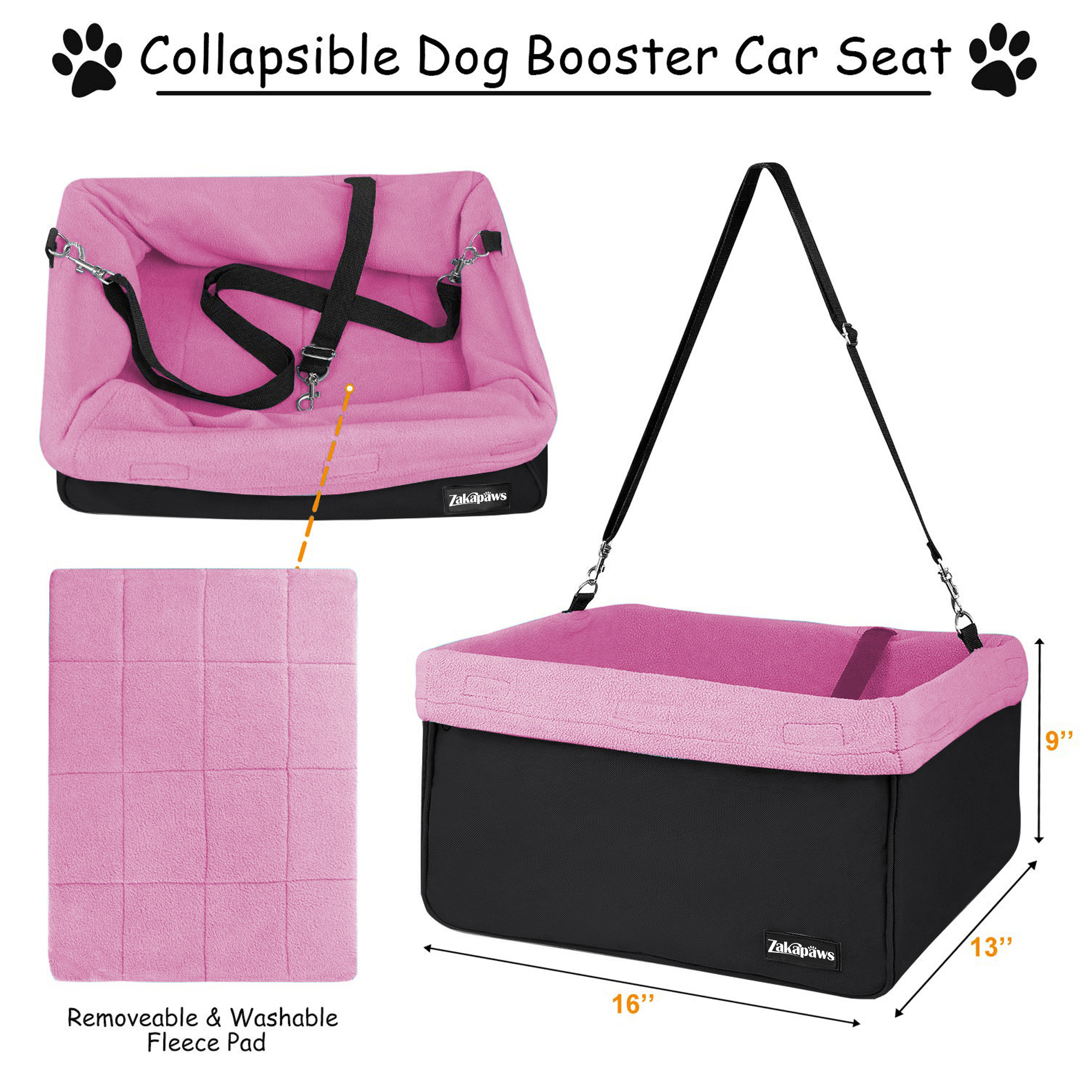 ZAKAPAWS Car Travel Dog Booster Seats, Portable and Breathable Pet Seats Dog Carrier with Seat Belt, Travel Safety Lookout Dog Booster Seat 16-in