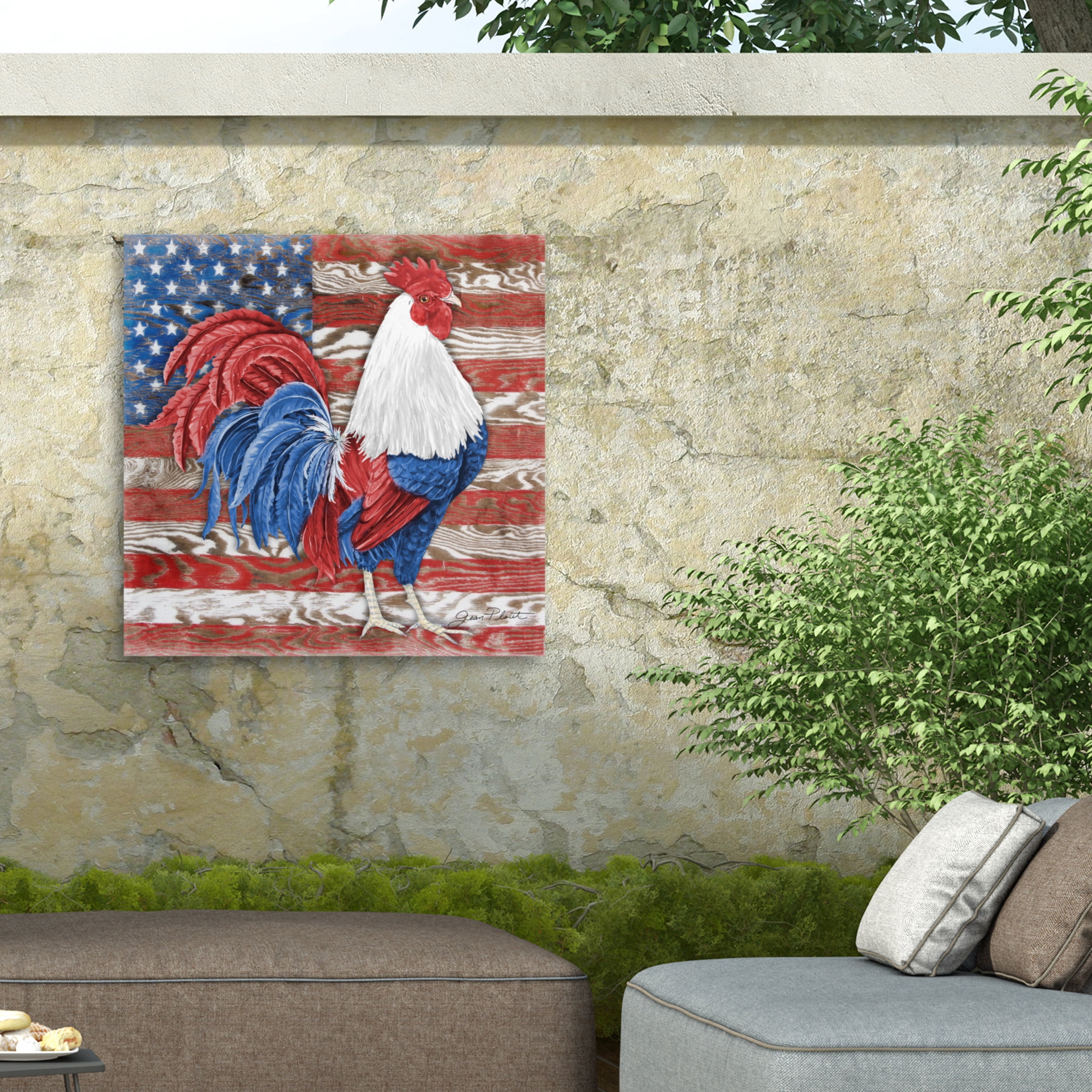 Jean Plout 'American Rooster B' Outdoor Canvas 18x18