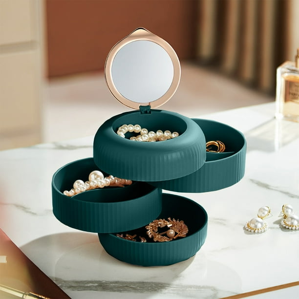 Joyero Giratorio Multicapa con Espejo para Guardar Pendientes, Anillos y Joyas de Mano.