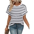 thumbnail image 3 of Ronuti Womens Tops Short Sleeve Shirts Summer Tops Dressy Casual Clothes Womens Fashion Striped T-shirts, 3 of 8