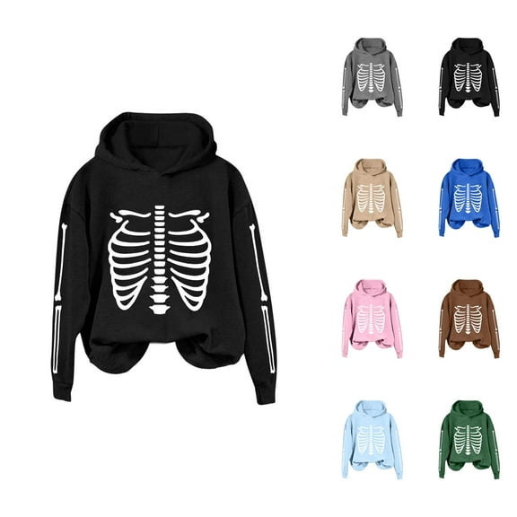 Skeleton Halloween Hoodies for Women 2025 Long Sleeve Funny Skeleton Graphic Hoodie Sweatshirt Pullover Tops