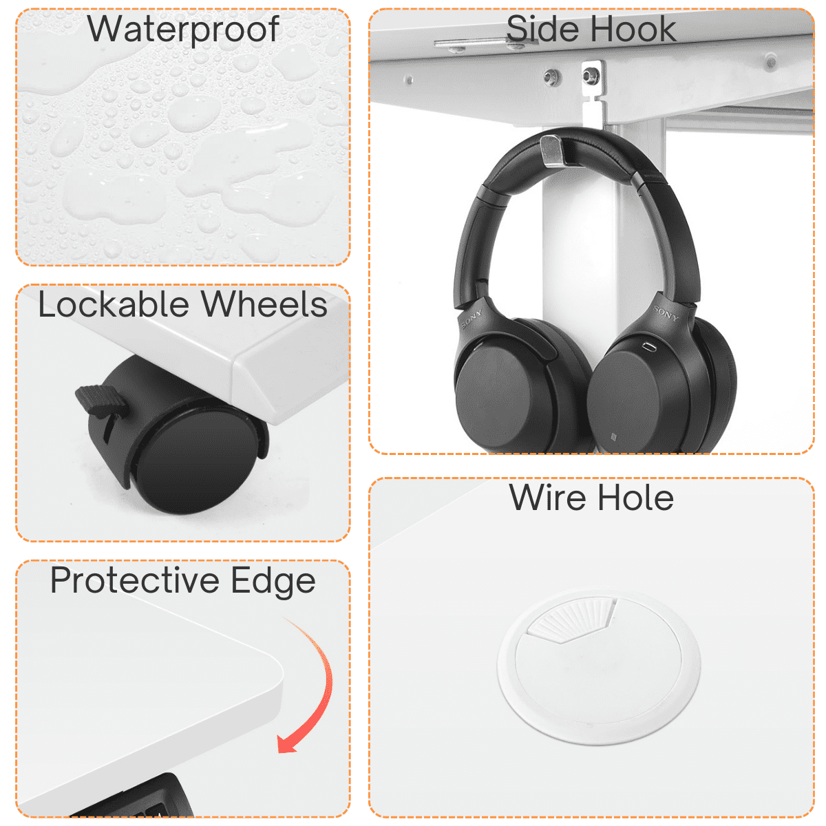 Legooin Electric Stand-up Desk Mobile Worstation Standing Desk Computer Table with Headphone Hook Cable Management, for Home Office, White