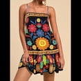 thumbnail image 4 of Vestido Minivestido Bohemio Floral con Tirantes Finos y Bajo con Volantes para Mujer para Vacaciones. Negro M, 4 of 8