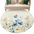 thumbnail image 2 of Blue Flowers Rustic 7ft Round Rug, Spring Vintage Botanical Floral Beige Non-Skid Rubber Backing Large Area Rugs - Living Room Bedroom Home Office, Indoor Floor Mat Carpets Washable Rug, 2 of 9