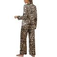 thumbnail image 4 of Arvbitana Women Pajamas Set 2Pcs Satin Leopard Print Long Sleeve Button Up Shirt +Loose Elastic Pants Sleepwear Loungewear, 4 of 9
