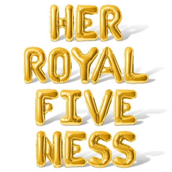 Letter Balloons - HER ROYAL FIVE NESS 16" Inch Alphabet Letters Foil Mylar Balloon 5th Birthday Party Banner (Gold)