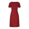 thumbnail image 2 of Abcnature Womens Maxi Dress, Women Solid Short Sleeve Round Neck Pleated Slim Ladies Vintage A-Line Dress Plus Size Summer Casual Long Dresses Beach Party Dress Red XL, 2 of 4