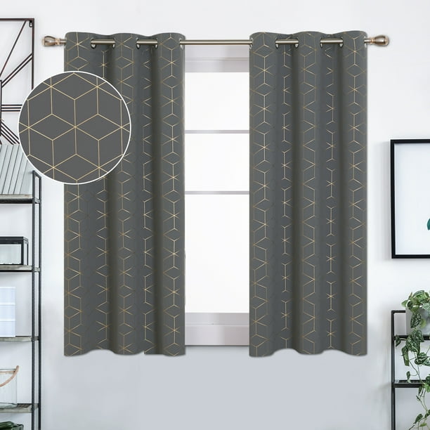 Deconovo Gold Diamond Foil Print Blackout Curtains for Living Room ...