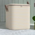 thumbnail image 2 of 1 Pc Laundry Hamper Large Collapsible Laundry Basket, Freestanding Waterproof Clothes Hamper Storage with Easy Carry Handles for Clothes in Bedroom Bathroom College Dorm for Adults, Beige Stripes, 2 of 4