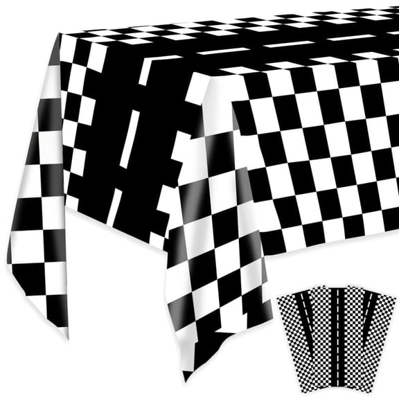 3 Pack Checkered Flag Plastic Tablecloths, Race Car Theme Party Table Covers for Boys Birthday, Disposable Rectangular 54 x 108 Inch