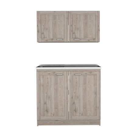 DEPOT E-SHOP Agate Cabinet Set Two Parts Set Countertop-Light Grey For Kitchen