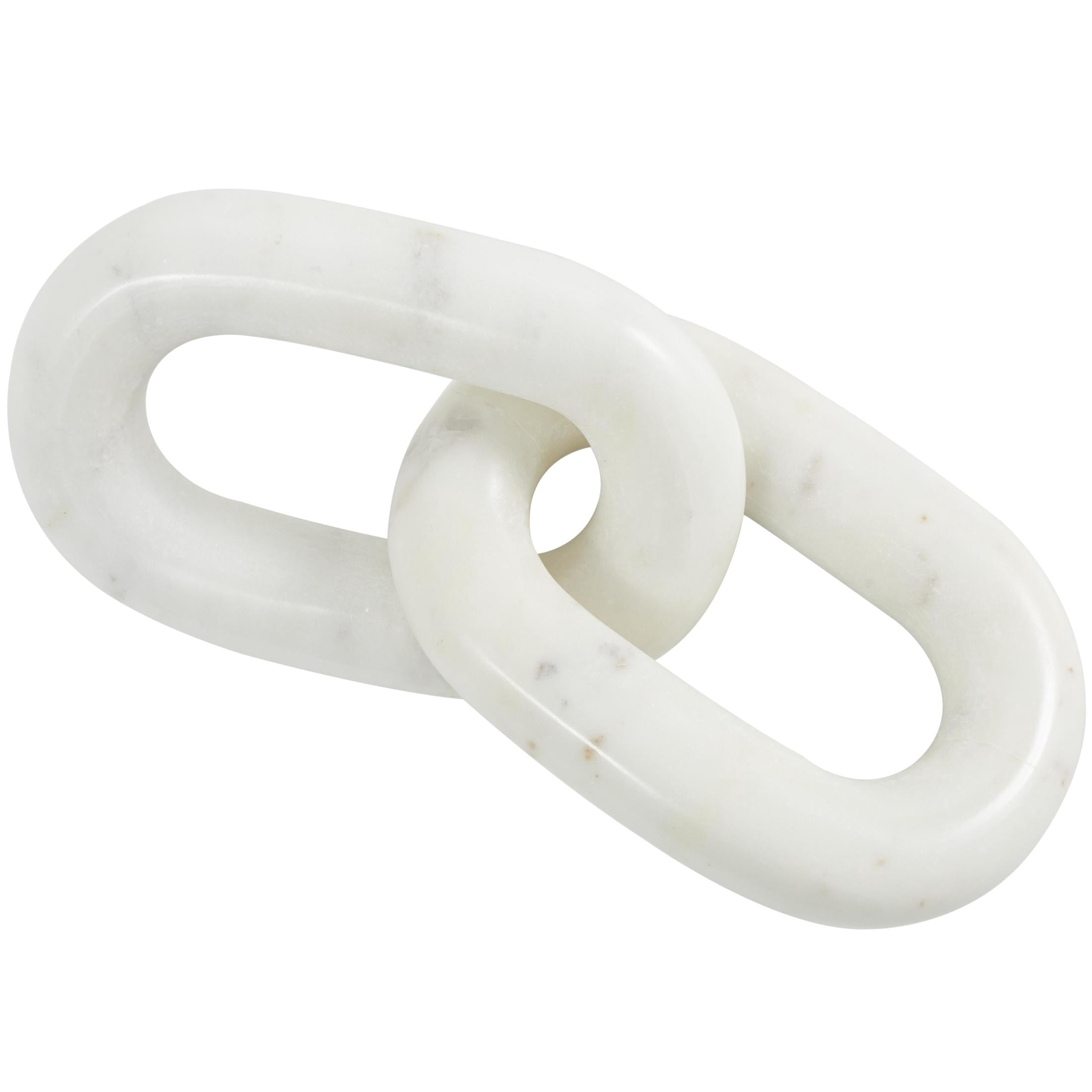 9" x 2" White Marble Handmade Geometric 2 Link Chain Sculpture, by DecMode