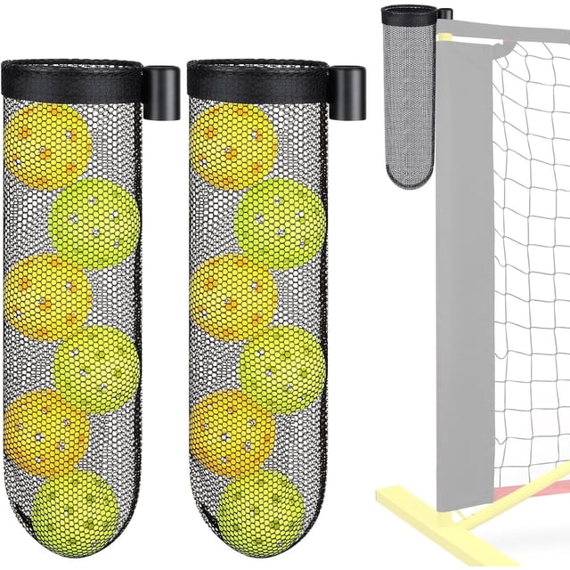 2 Pcs Collecteur de Balles de Pickleball pour Filets de Pickleball, Support Portable pour Pickleball Convenant à un Dia Officiel de 2,5 Cm/0,98 Po, Filet de Rangement pour Pickleball Tenant 7 Balles de Pickleball pour Entrée Intérieure Extérieure