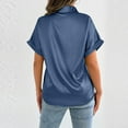 thumbnail image 4 of JGGSPWM Womens Casual Short Sleeve Satin Silk Solid Button Down Vintage Blouses Shirts Navy 2XL, 4 of 6