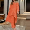 thumbnail image 2 of Annhoo Cotton Linen Outfits for Women 2 Piece Long Sleeve Irregular Hem Tunics with Trousers Lightweight Loose Sets, 2 of 7