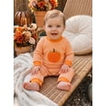thumbnail image 6 of Loicainy Infant Baby Boy Halloween Romper 3 6 12 18 Months Long Sleeve Crew Neck Stripes Embroidery Pumpkin Clothes, 6 of 8