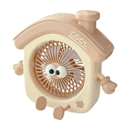 Cute House Shaped Mini Desk Fan Rechargeable Individual Fan with Animation Plan for Home office Bedroom Youth Bedroom