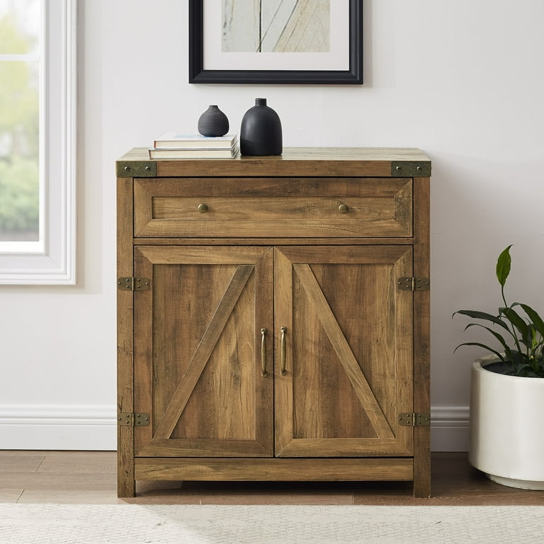 Walker Edison Farmhouse Barn Door Accent Cabinet Reclaimed Barnwood