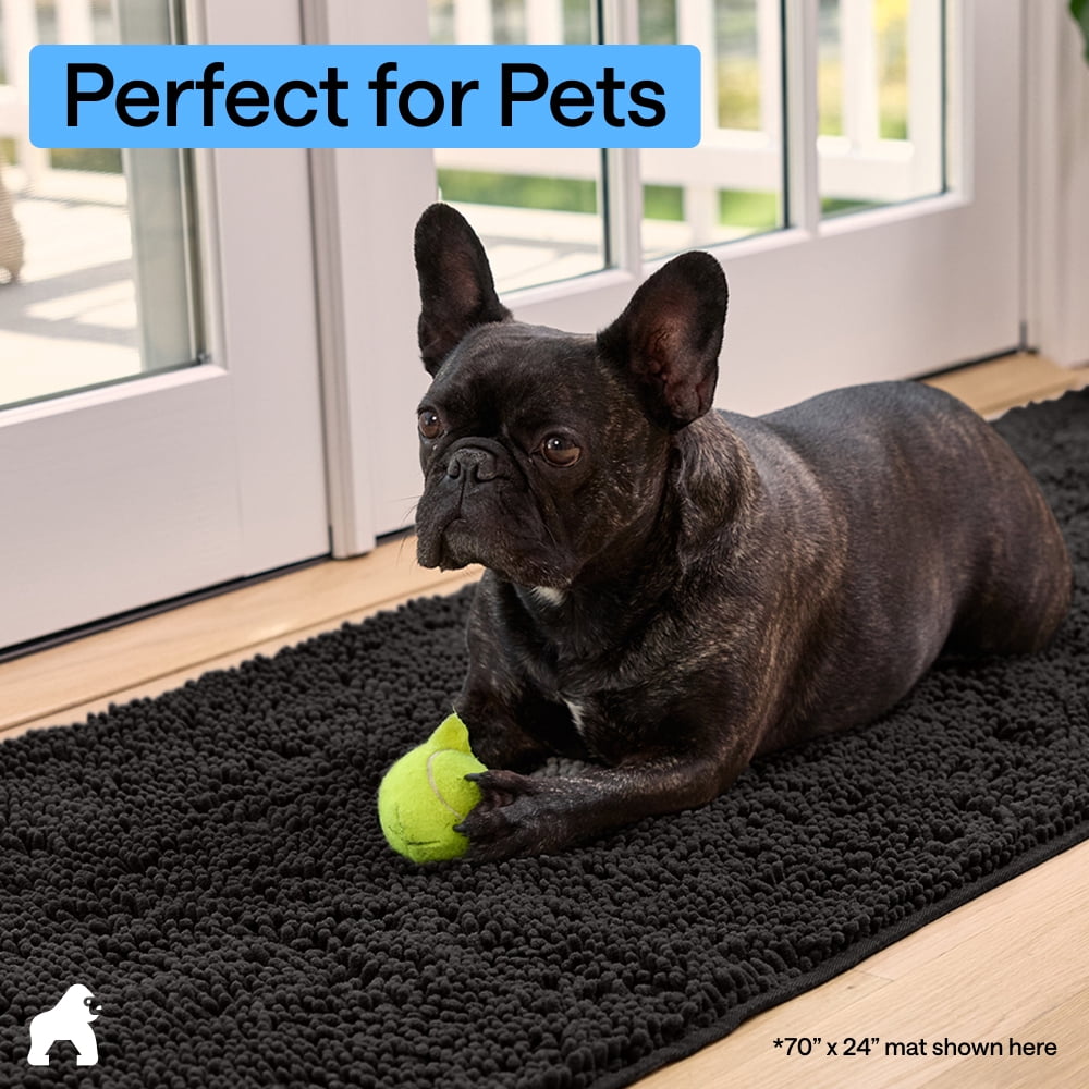 GORILLA GRIP Ultra Absorbent Grippy Doormat for Muddy Dog Paws, Machine Washable Soakstopper Rugs Cleaner Floors, Bed Mat for Dirty Dogs, Indoor Entrance Door Rug Pet Bed Mats 24x17 Black