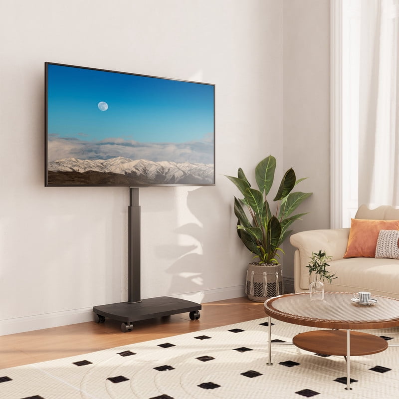 AOKCOS Portable Mobile TV Stand on Wheels, 8-Level Height Adjustable