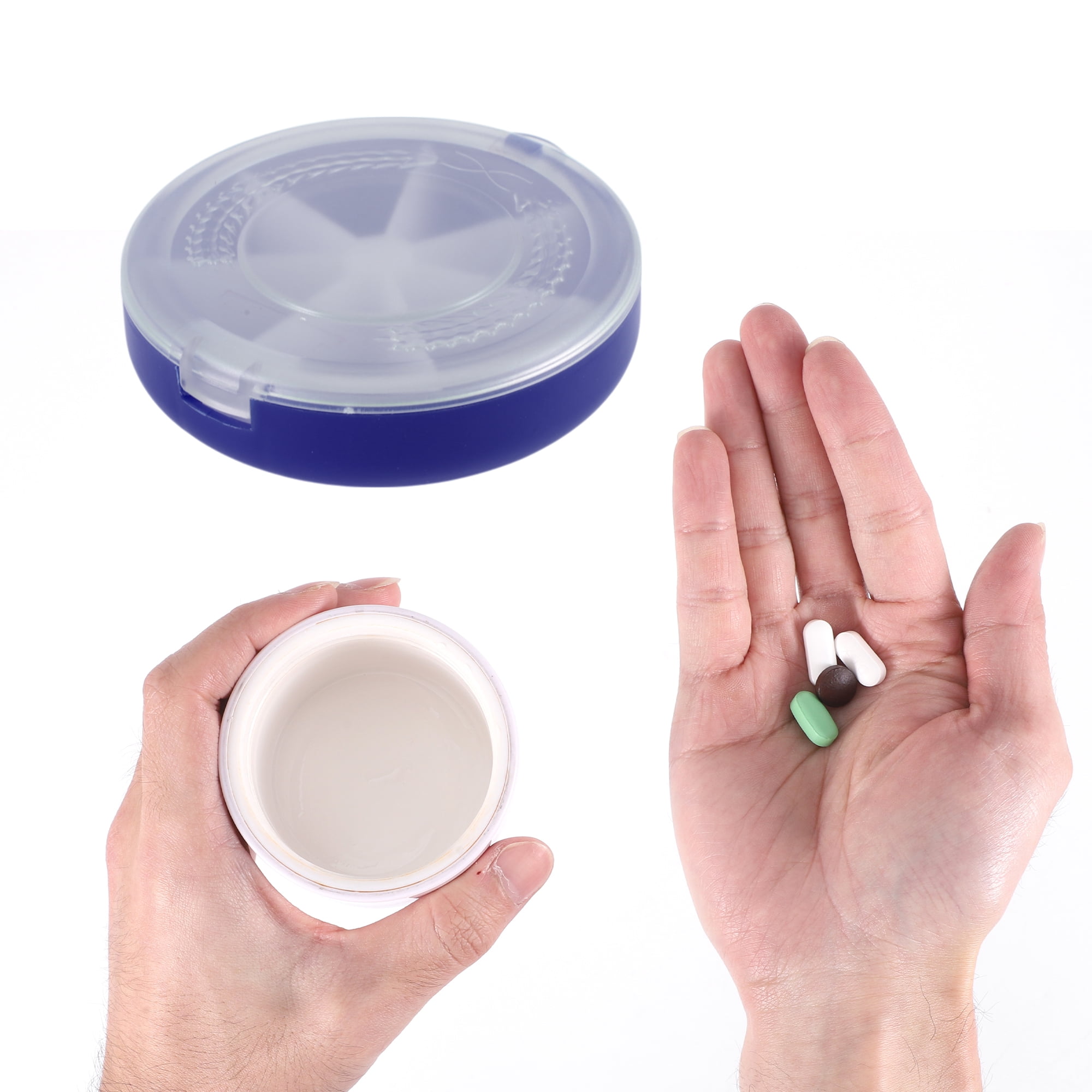 Unique Bargains Lightweight 7 Grids Flip Up Circular Pill Case 1 Pc Blue, Purple