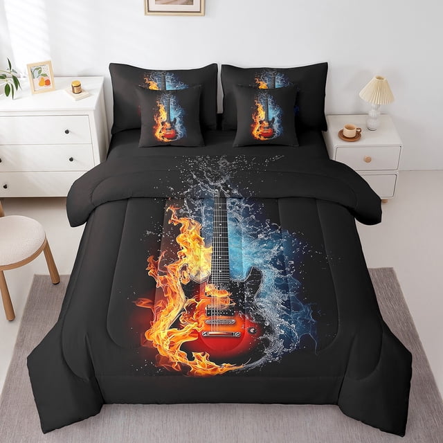 Erosebridal Melody Guitar 01,Musical Instrument Bed in a Bag Full size,Abstract Decor,Reversible,Breathable,7-Piece