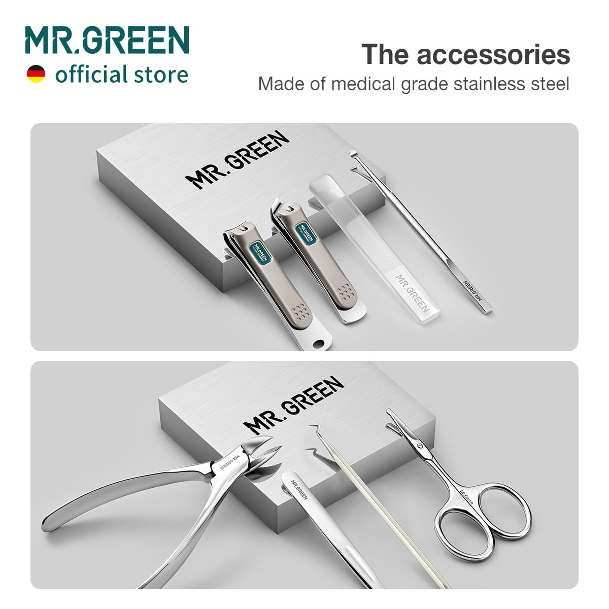 MR.GREEN Manicure Sets Pedicure Kits Stainless Steel Nail Clipper Personal Care Tools with PU Leather Case (Gray)