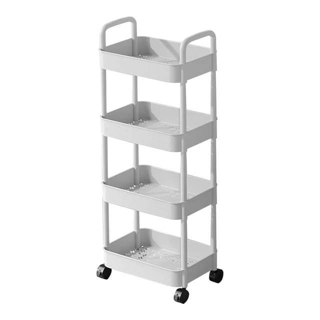 Chanana 4-Tier Plastic Rolling Utility Cart with Handle, Multi-Functional Storage Trolley for Office, Living Room, Kitchen, Movable Storage Organizer with Wheels, White