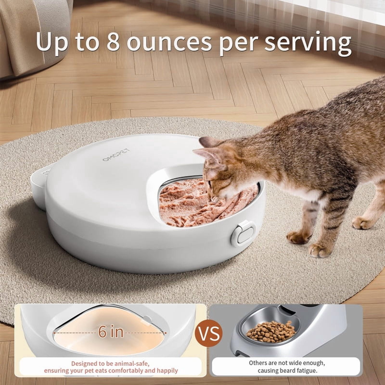 CATLK Automatic Cat Feeder Wet Food, Refrigerated Auto Cat Feeder with 2 Ice Packs, 4 Meals 8oz Dry & Wet Food, 12/24H Timer for Cats and Small Dogs, White