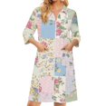thumbnail image 2 of Robes for Women Zipper Lightweight 3/4 Sleeve Womens Bathrobe Zip Up Front Knee Length Vintage Floral Print Loose Fit Sleepwear Nightgown with Pockets Cyan XXXL, 2 of 7