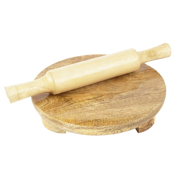 Trifri Handmade Wooden Round Roti Maker Wooden Chakla Belan WoodenRollingBoard 21.5 cm With WoodRollingPin and Board 29.5 x 2.5 cm