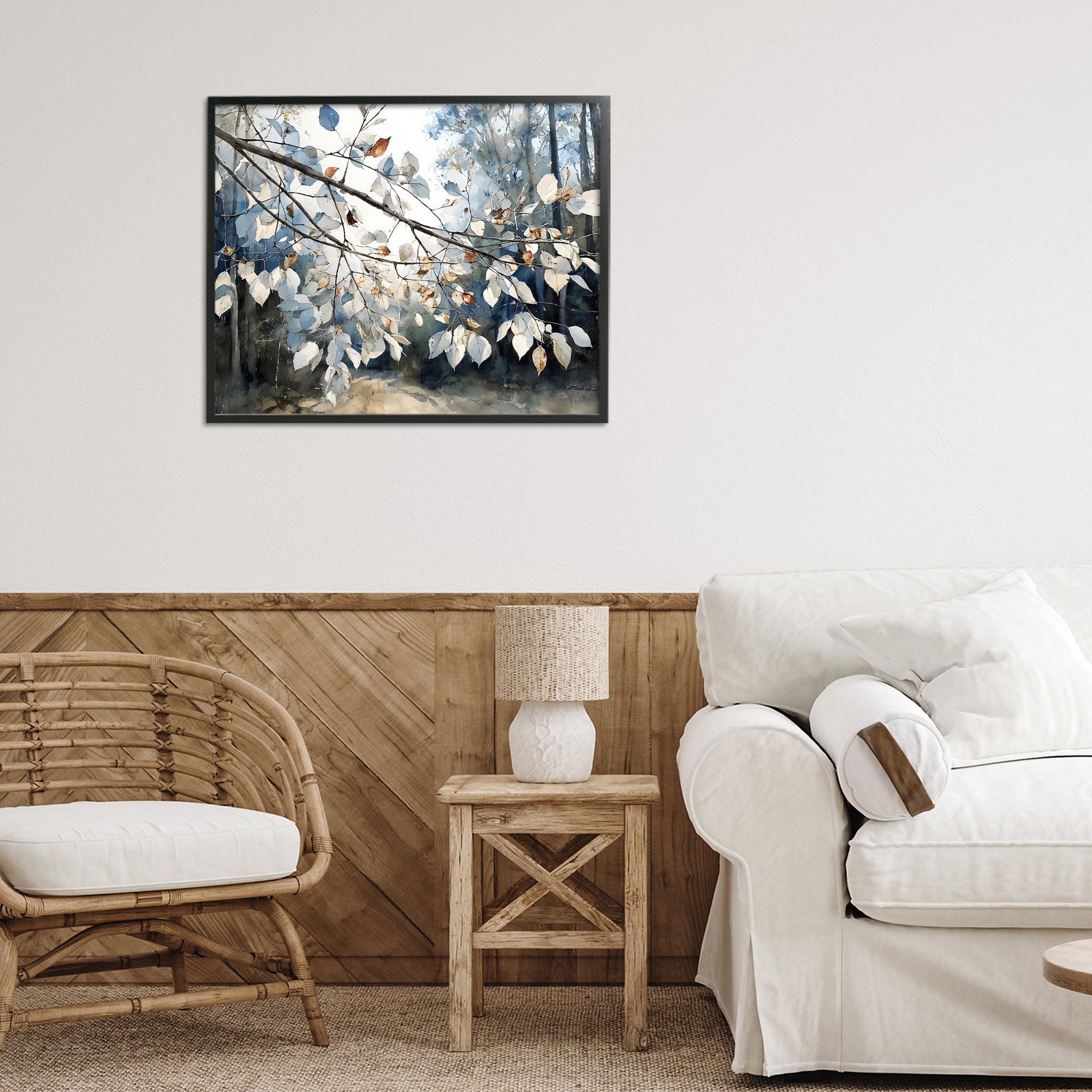 Stupell Industries Blue Fall Branch Leaves Black Framed Giclee Art, design by Franklyn Gregory