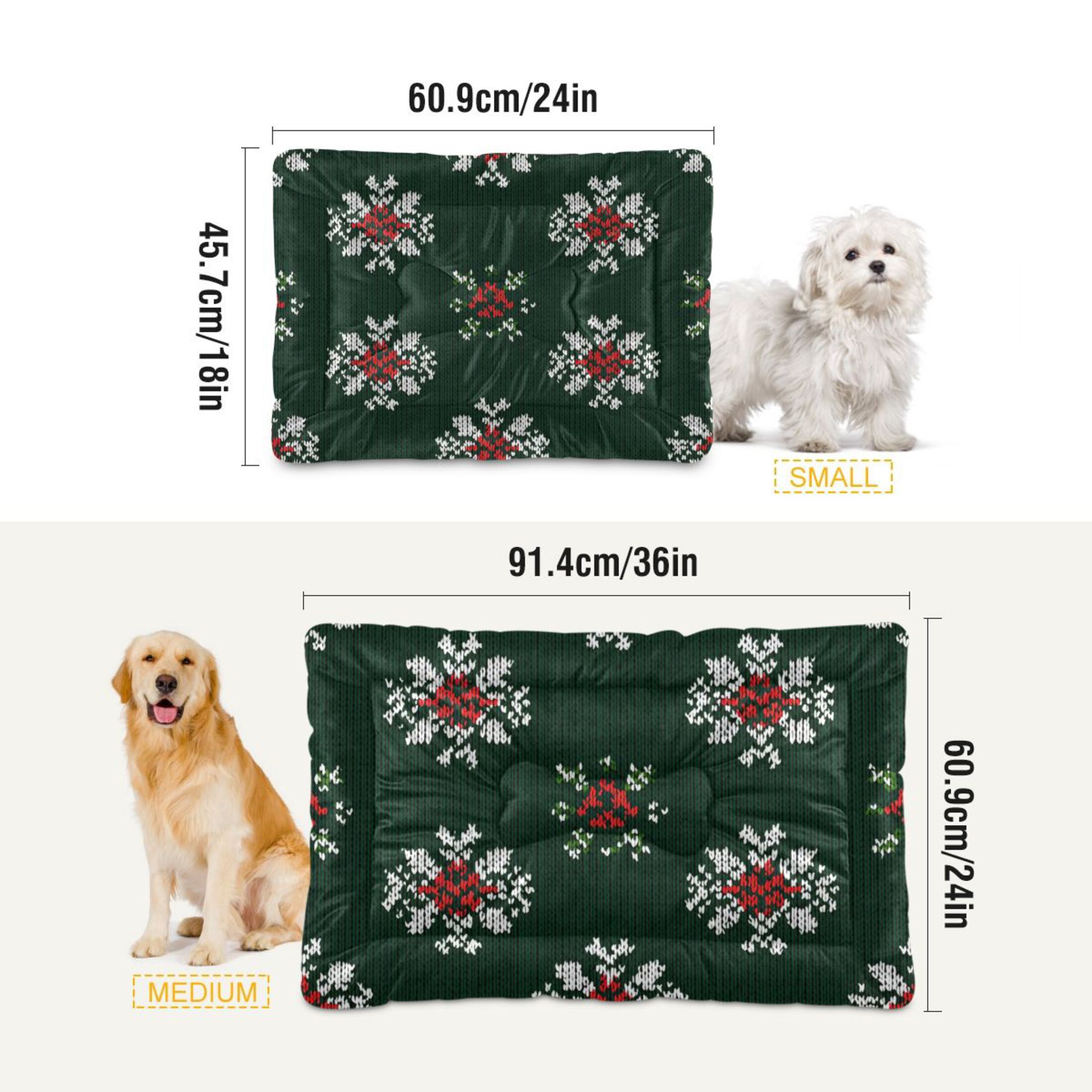 Cozy Mat Pet Bed Indoor Outdoor Warm Soft For Cat Dog Puppy(S/M) Snowflake Dark Green