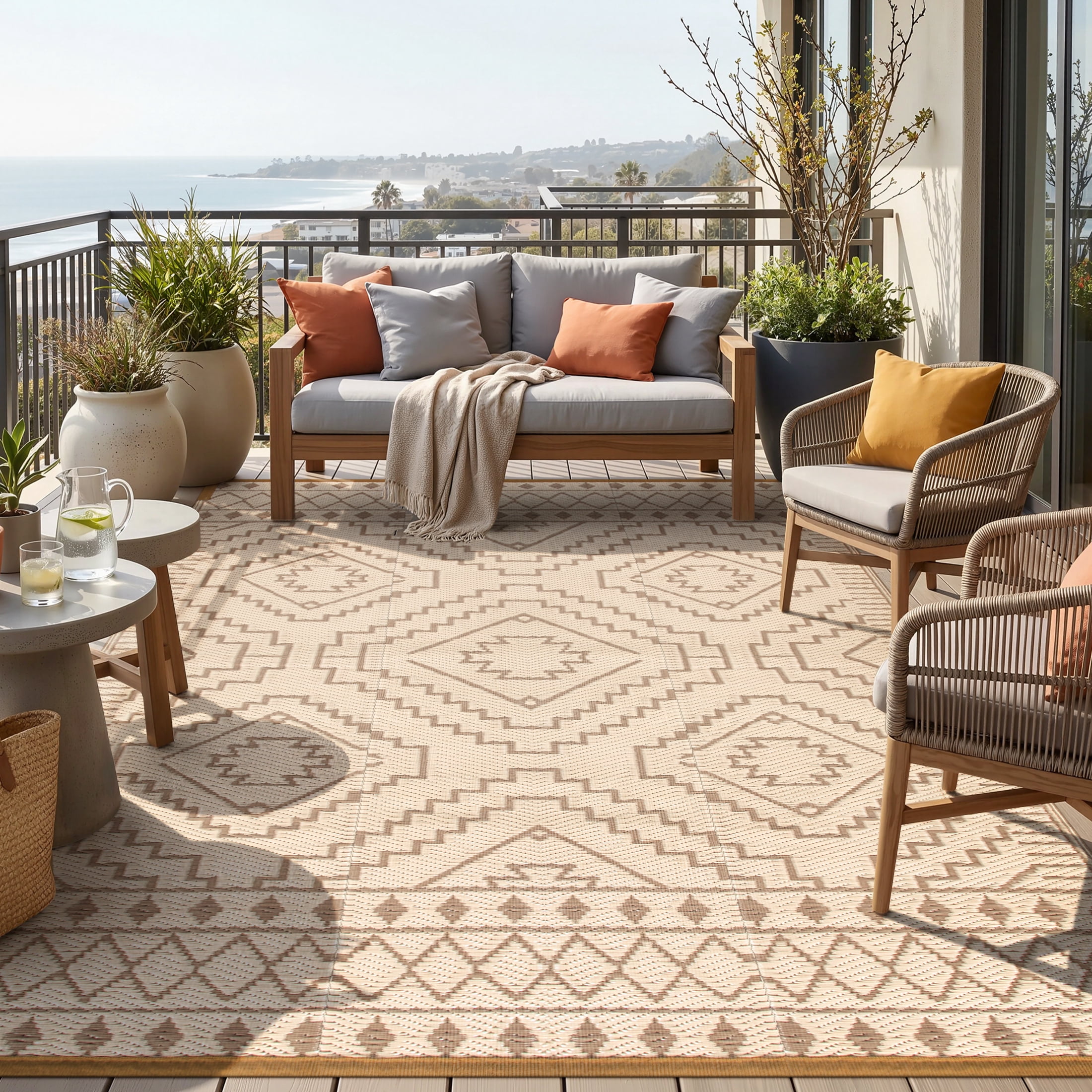 RUG ROBOT 8'x10' Waterproof Outdoor Rug, Reversible Plastic Straw Outside Rug for Backyard, Patio, Moroccan Indoor Outdoor Rug for Camping, Garden, Balcony, Camping & RV, Black/Brown