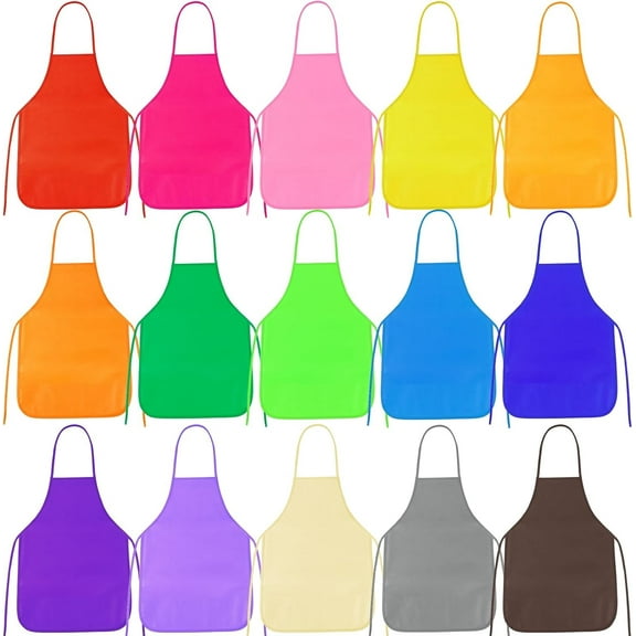 15 Pieces Fabric Aprons for 3-7 Years Non Woven Kids Artist Apron Applied in Kitchen, Classroom, Community Event, Party, Crafts and Art Painting Activity