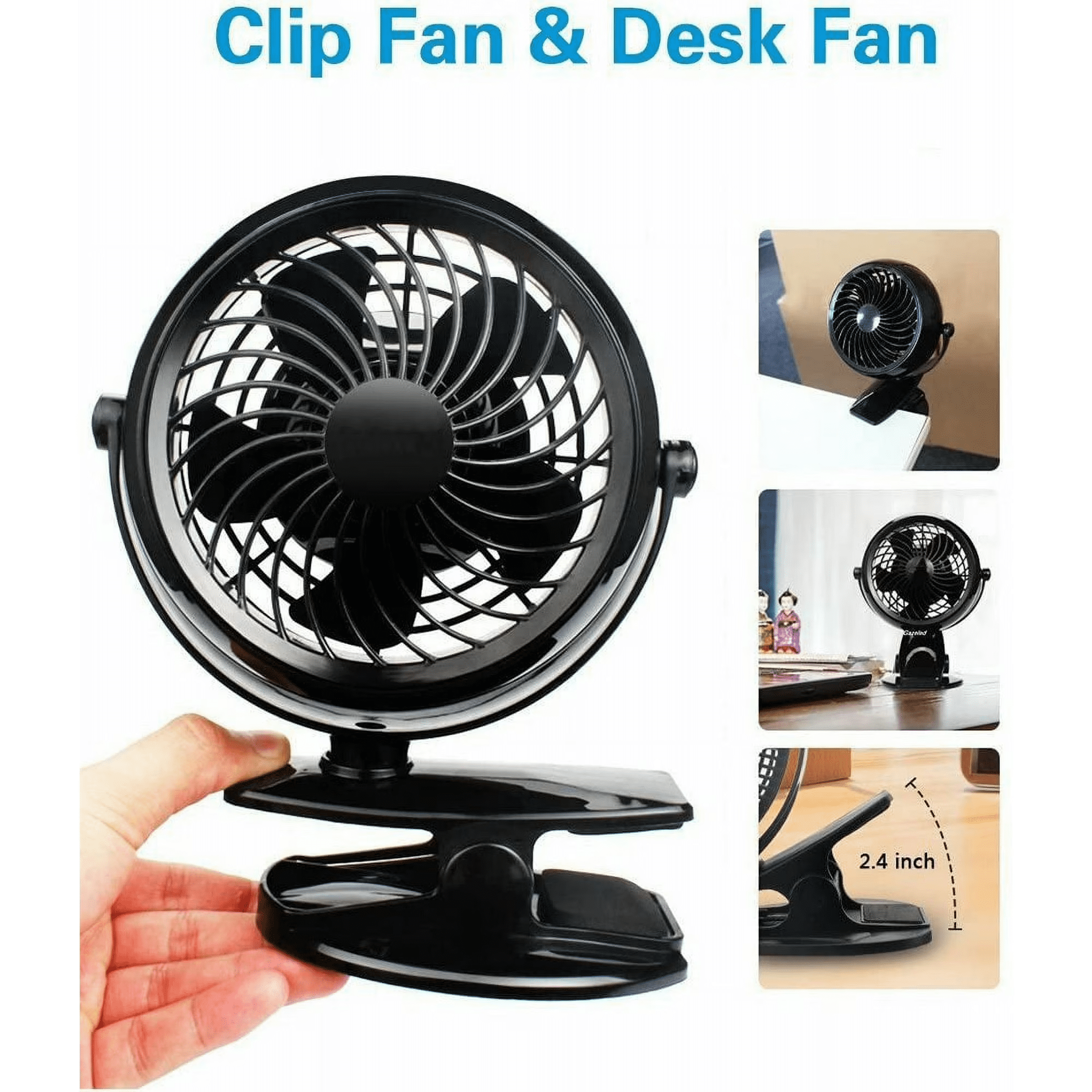 Gazeled Battery Operated Fan, with 8 Free AA Batteries, 5 Inch Portable Clip On and Desk Power Fan, Quiet USB Powered for Stroller, Camping, Office, Outdoor