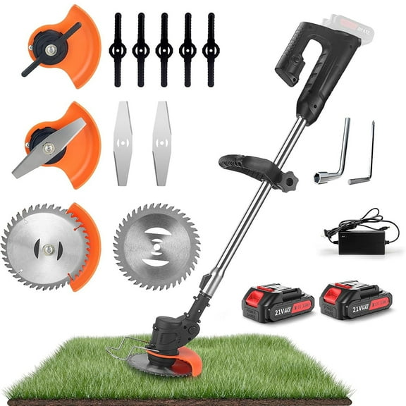 Cordless Lawn Trimmer Weed Wacker - 21V Lawn Mower Grass Edger with 2.0Ah Li-Ion Battery Powered & 3 Cutting Blade Types, Compact Power Tool for Lawn Yard Work