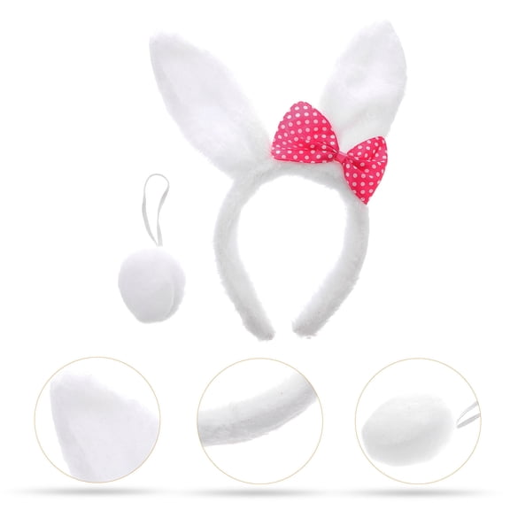 LOLIPPYY 2 Pcs Bunny Rabbit Ear Headband and Tail Set for Easter Party Props