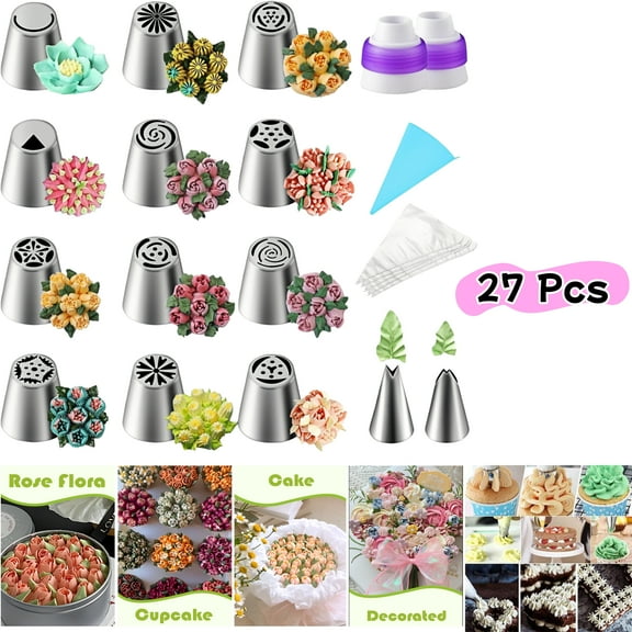 WuPing 27 Pcs Piping Tips & Pastry Bags Set, Cake Decorating Tips Baking Supplies for Cupcake Cookies Birthday Party