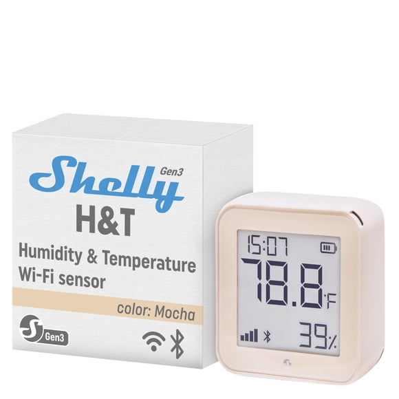 Sensor de temperatura y humedad Shelly H&T Gen3 Mocha con Wi‑Fi