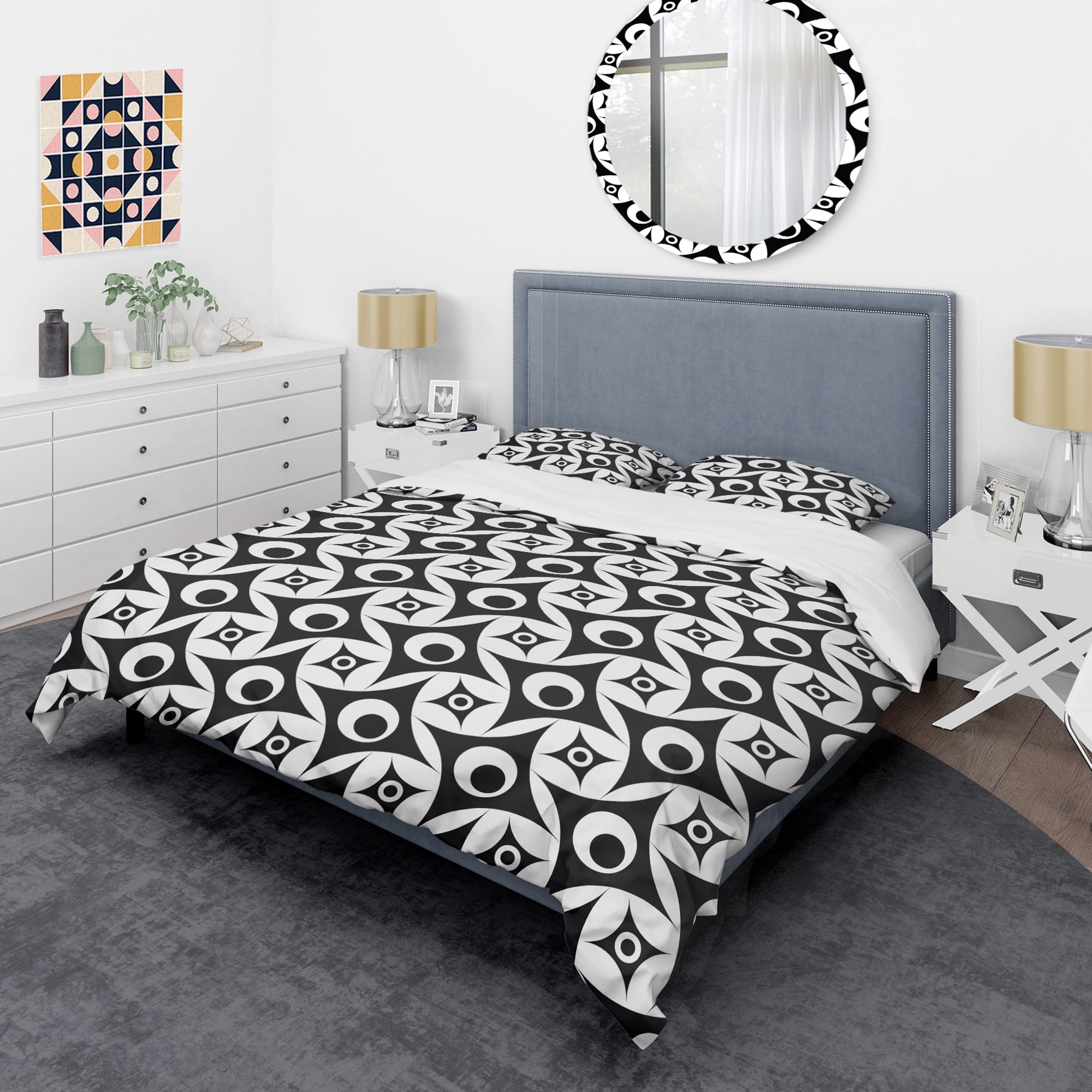 Designart 'Monochrome Geometric Pattern VII' Mid-Century Modern Duvet Cover Set