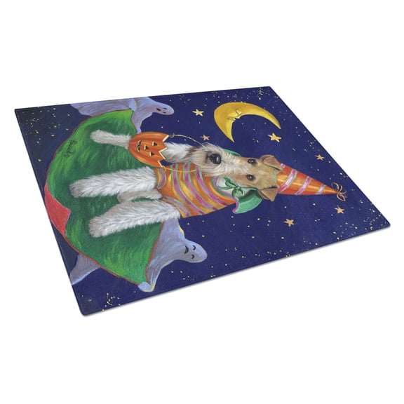 Carolines Treasures PPP3093LCB Fox Terrier Halloween Trick or Treat Glass Cutting Board Large, 12H x 16W, multicolor