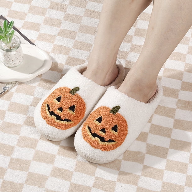 Zapatos de calabaza de felpa cálidas y espeluznantes de Halloween, antideslizantes, suaves para mujeres y hombres Likrtyny Tenis De Mujer Tenis De Hombre