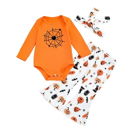 

HTGFGMGW Baby Girl Clothes Toddler Baby Girl Halloween Loog Sleeve Top Printing Pants Bandeau Set Outfits Girls 2t Clothes Baby Girl Gifts Baby Girl Clothing Set A