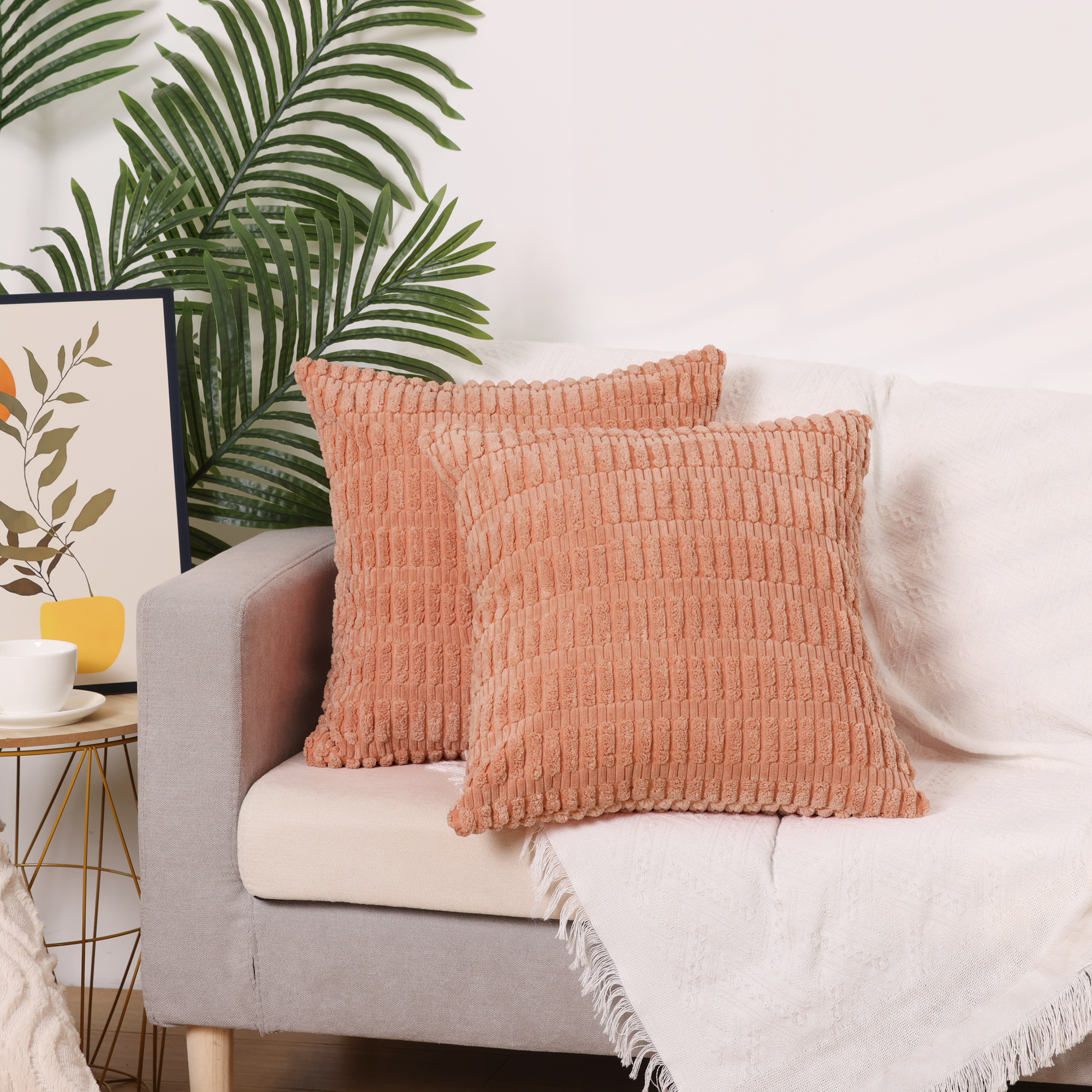 Unique Bargains Corduroy Soft Square Cushion Covers Modern Throw Pillow Covers (2 Count) Light Orange 18"x18"